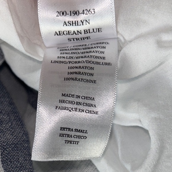 Rails Ashlyn Aegean Blue & White Striped Linen Blend Tie Neck Midi Dress - XS - Picture 14 of 16